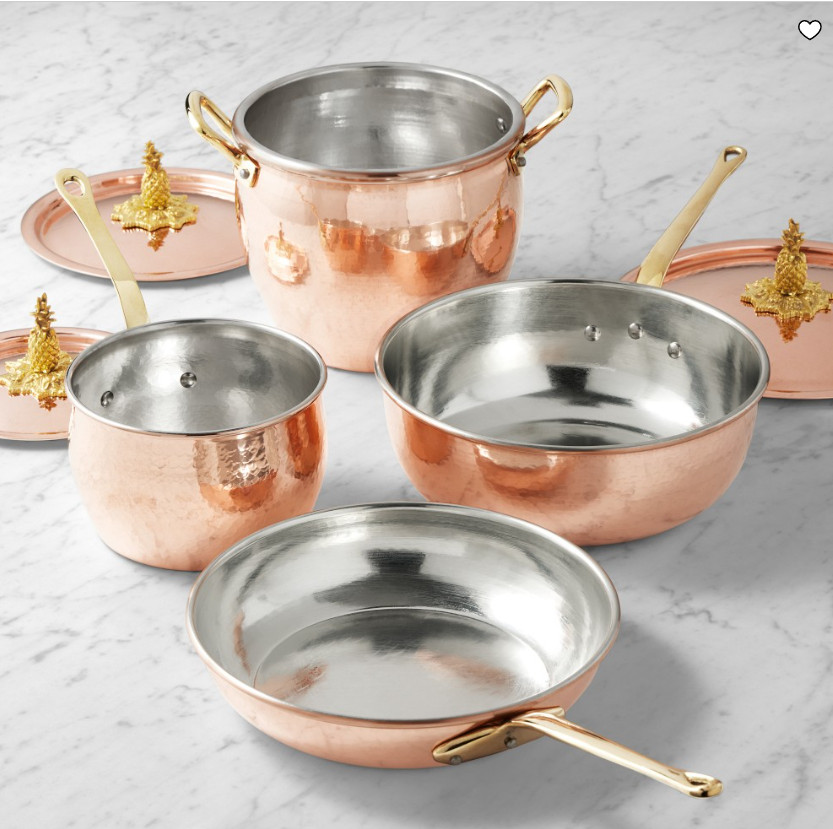 Ruffoni Historia Hammered Copper 7-Piece Cookware Set with Pineapple Knobs SALE