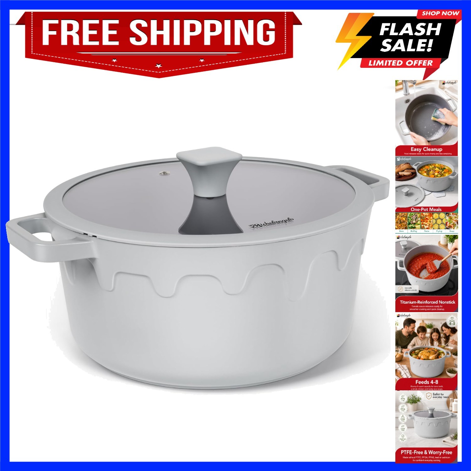 8 Quart Stock Pot with Lid, Titanium Ceramic Nonstick Soup Pot | PTFE-Free & …