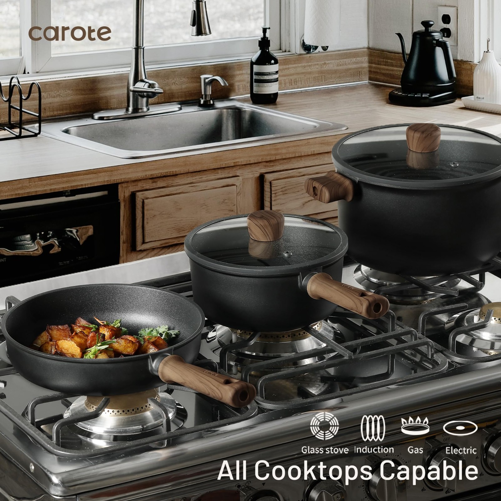 16-Piece Nonstick Cookware Set – Induction Titanium Pots & Pans, Frying Pan, PFO
