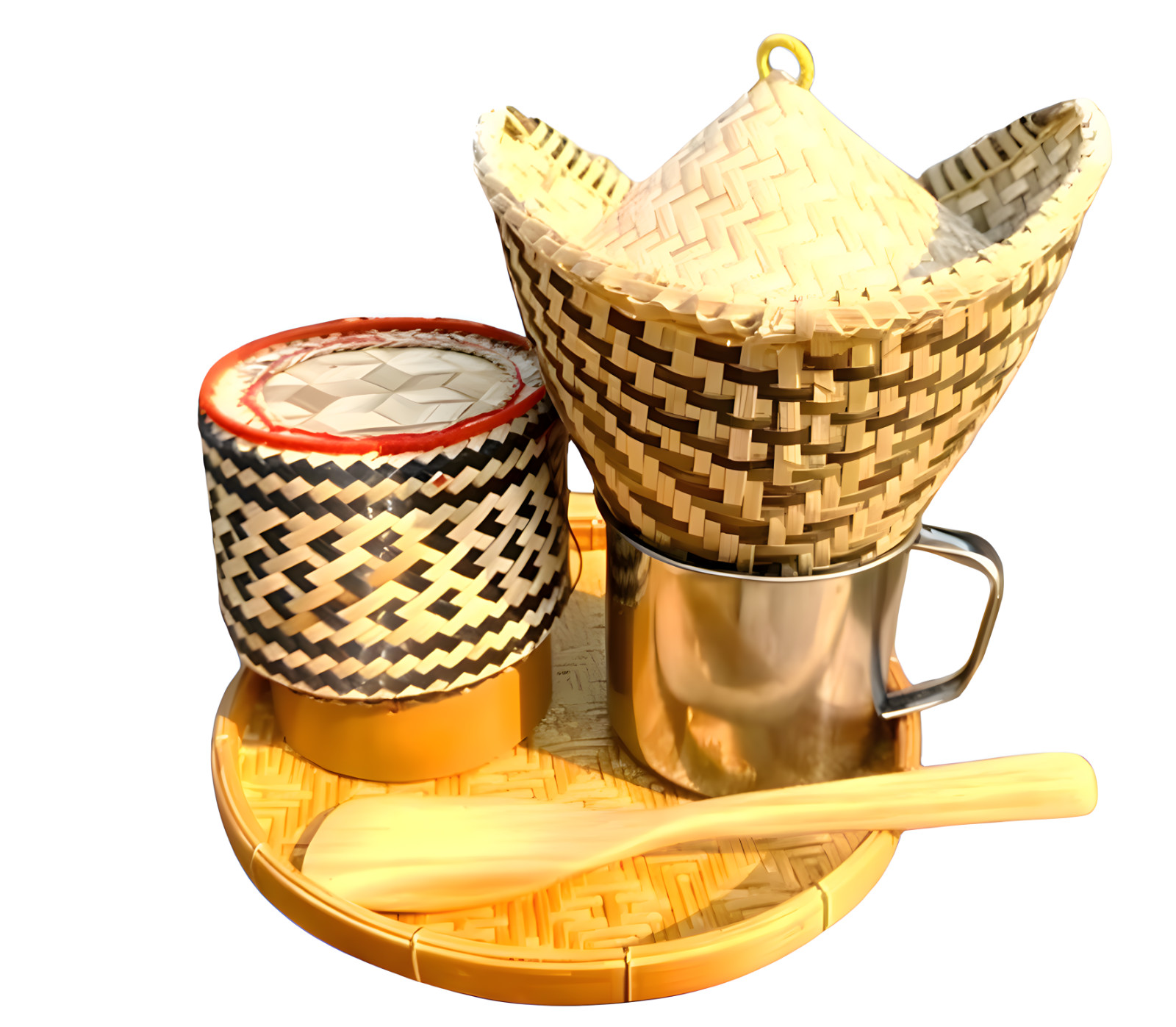 Mini Sticky Rice Steamer Set 6 pcs – Portable Thai Lao Bamboo Basket Cooker Kit