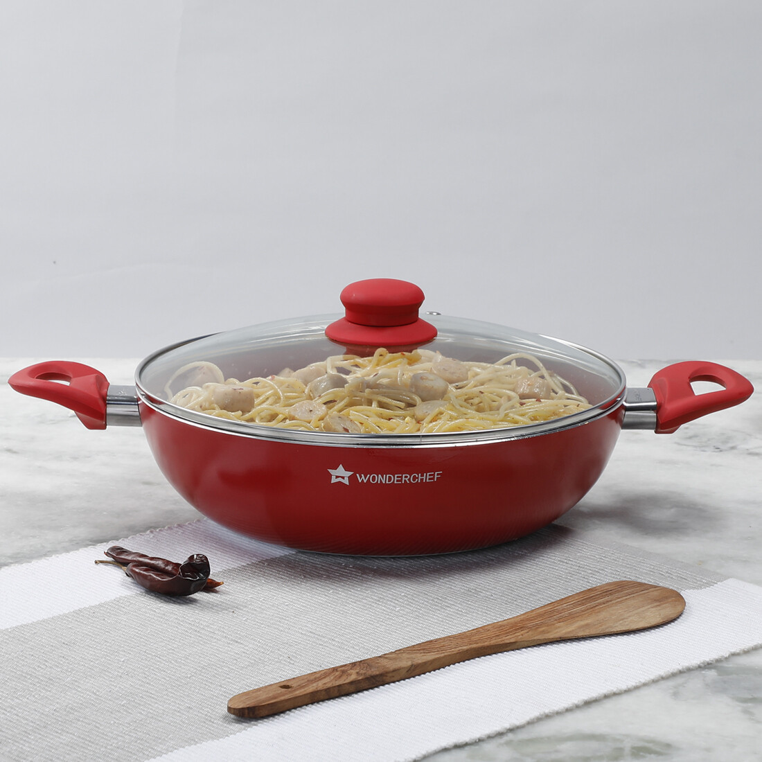 Wonderchef Royal Velvet Non-Stick Aluminum Stir Fry Wok with Handles and Lid