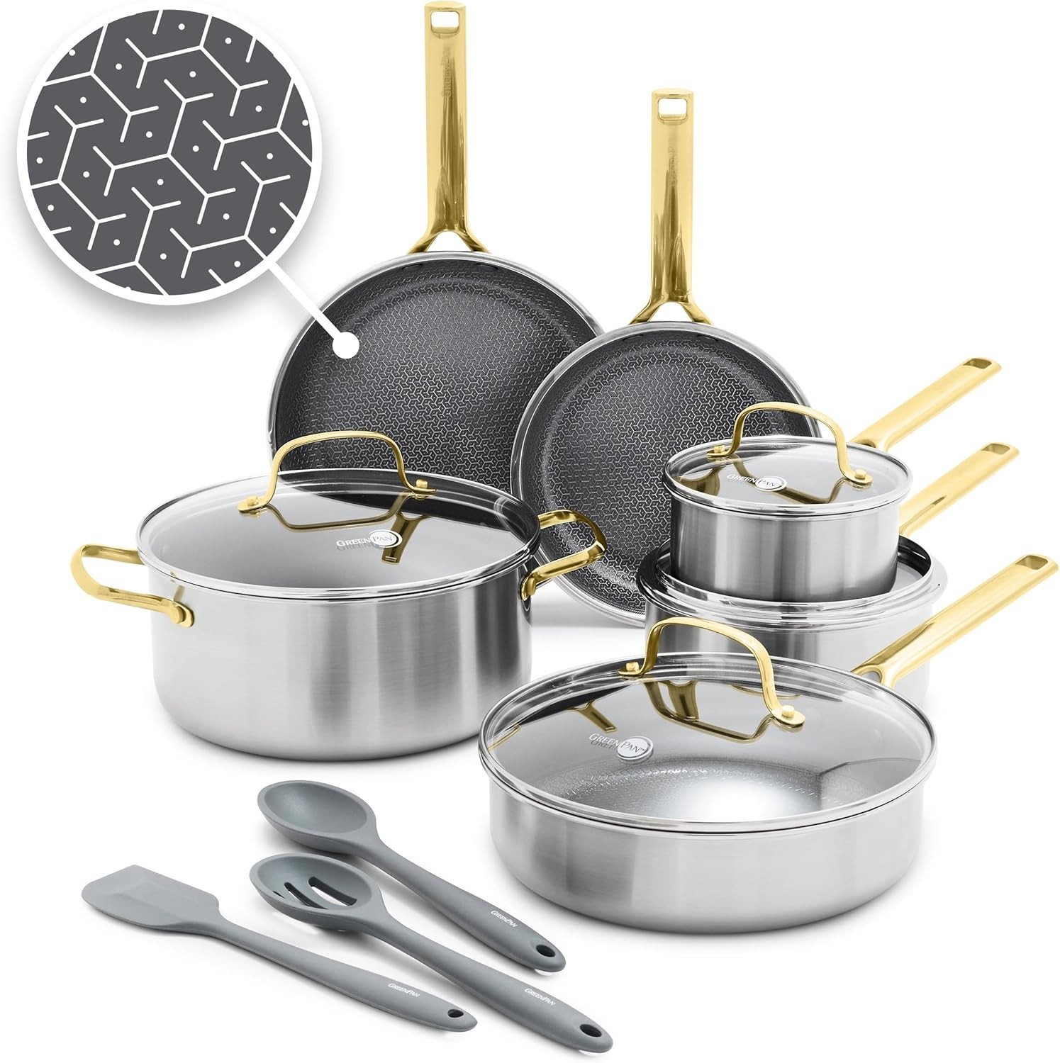 GreenPan Hybrid 13pc Nonstick Stainless Steel Cookware Gold