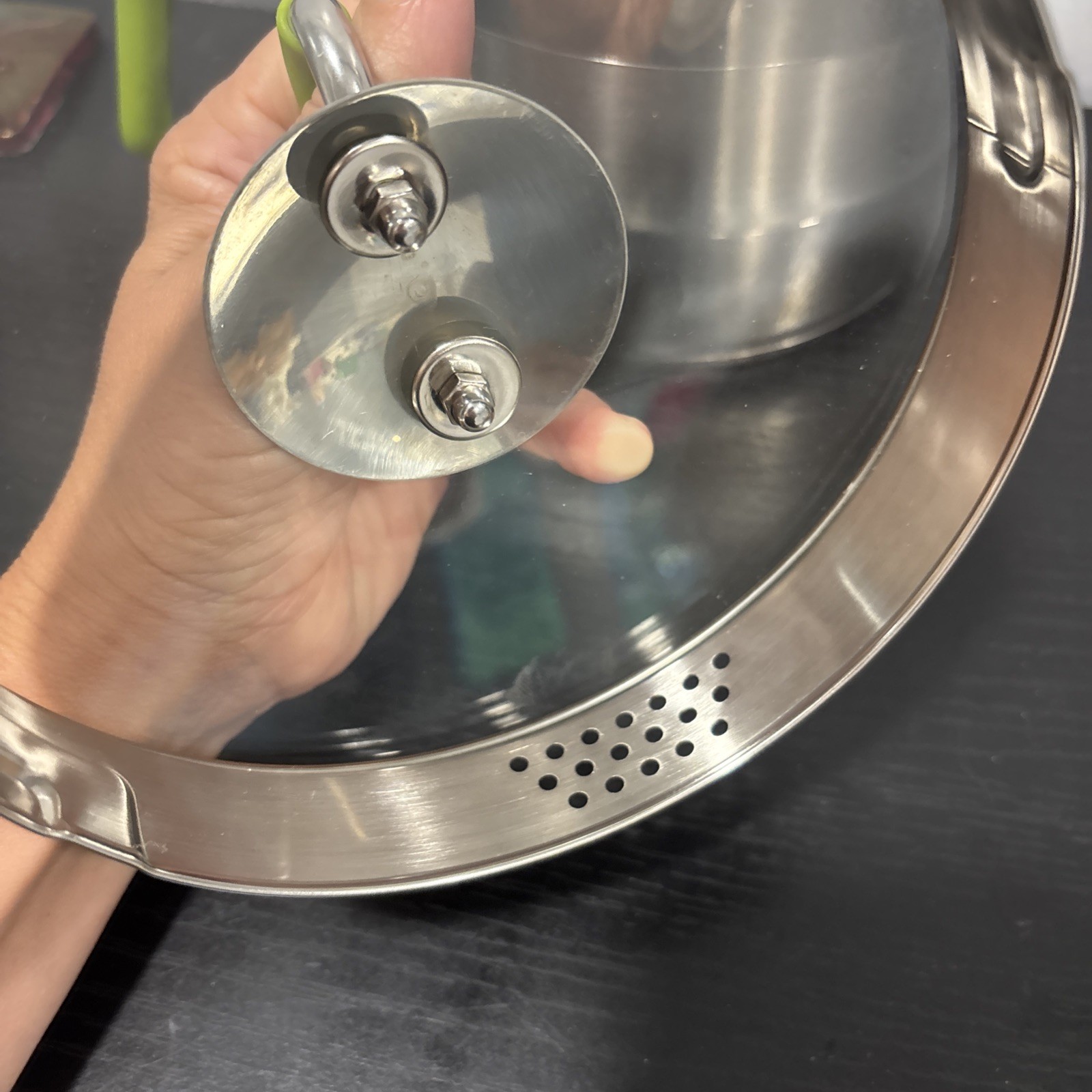 Kuhn Rikon Burner Pot 7 Cup 18/10 Stainless Straining Glass Lid green 2012