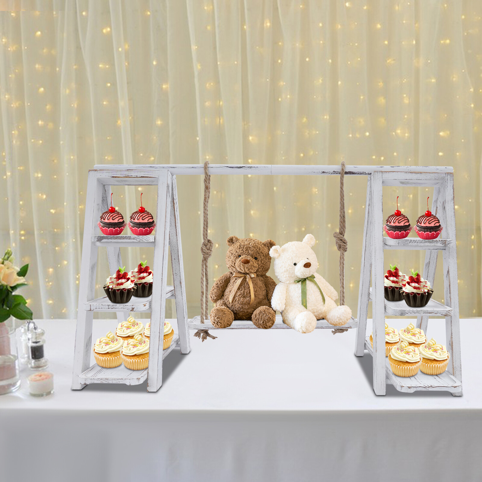 3 Tier Cupcake Stand Table Display Set With Removable Trays Serving Ladder Stand