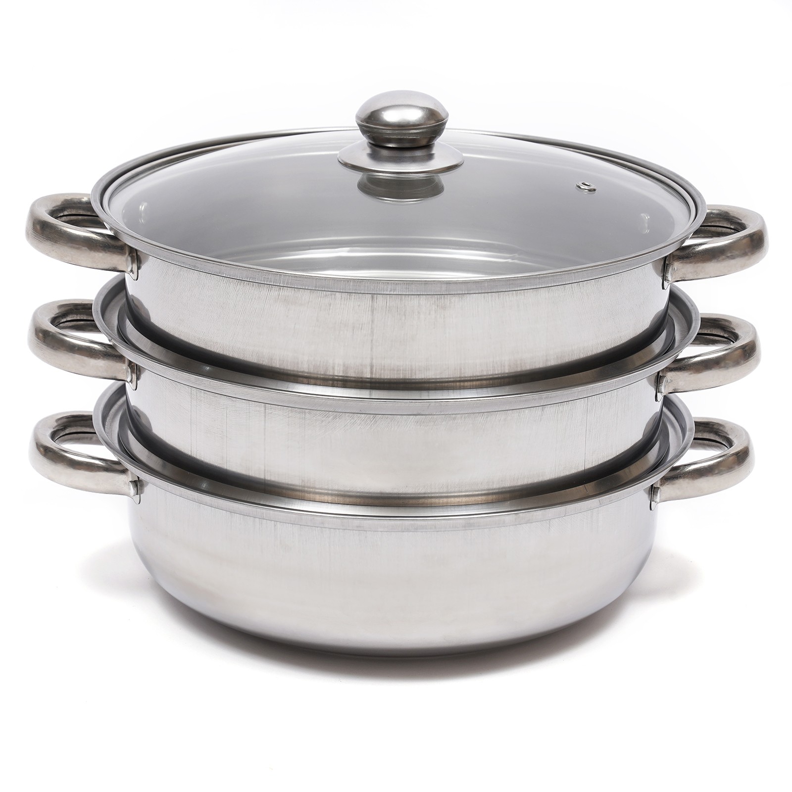 3 Tiers Stainless Steel Food Steamer Cooker Pot Vegetable Fish w/Glass Lid