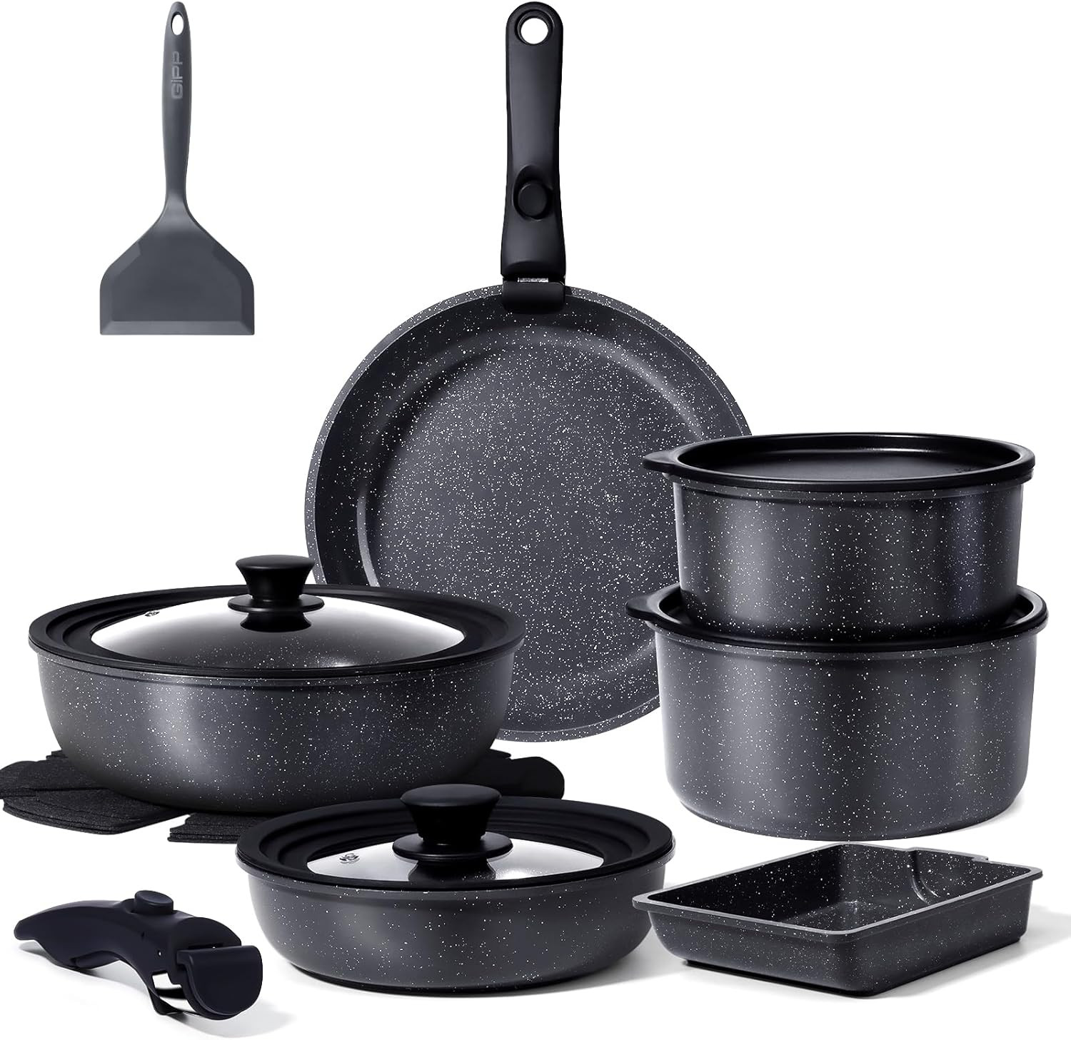Ceramic Pots and Pans Set Non Stick, Nonstick Detachable Handle Cookware Sets, H