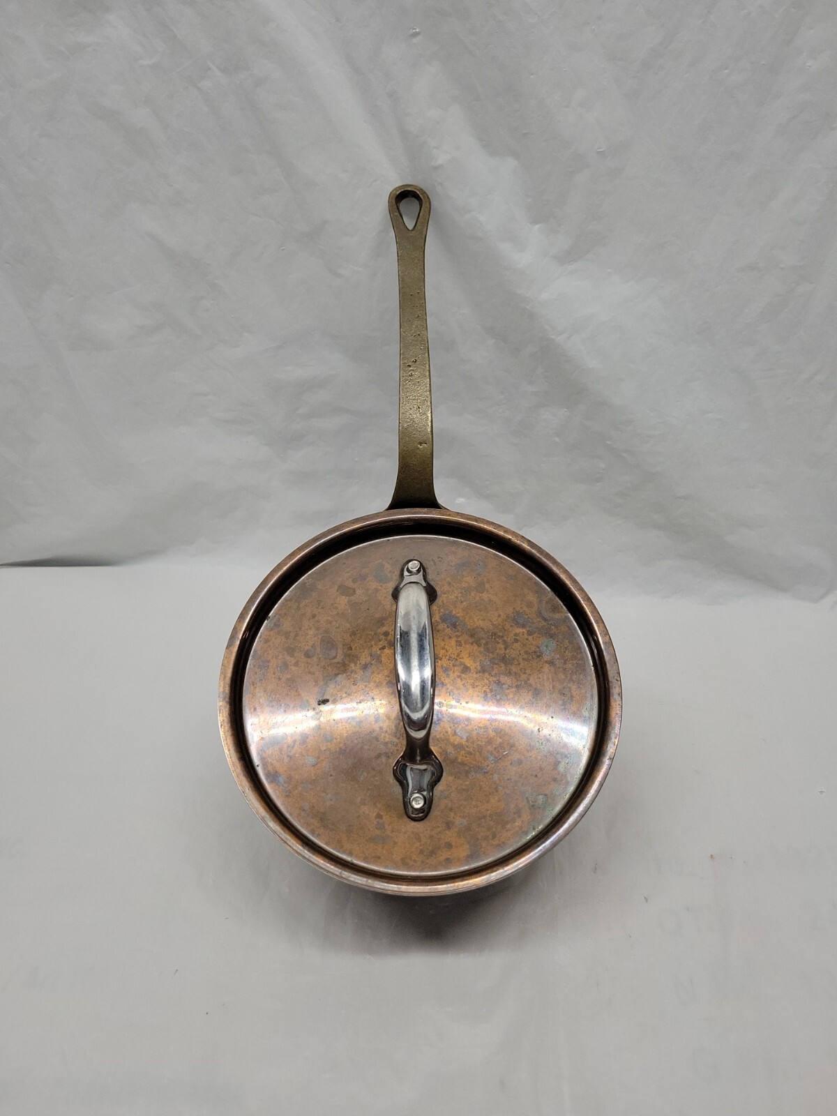 VINTAGE BAZAAR DE LA CUISINE NY/NY 6″ SOLID COPPER POT BRASS HANDLE W/LID #5365