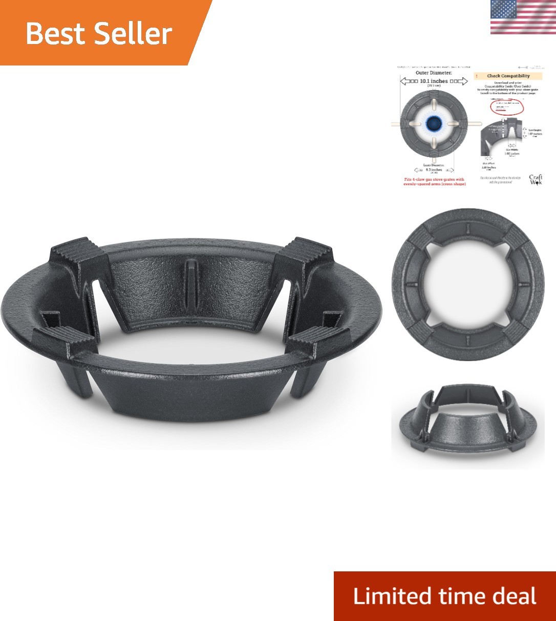 10-Inch Heavy-Duty Cast Iron Wok Stand – Perfect for Stir-Frying & Deep-Frying
