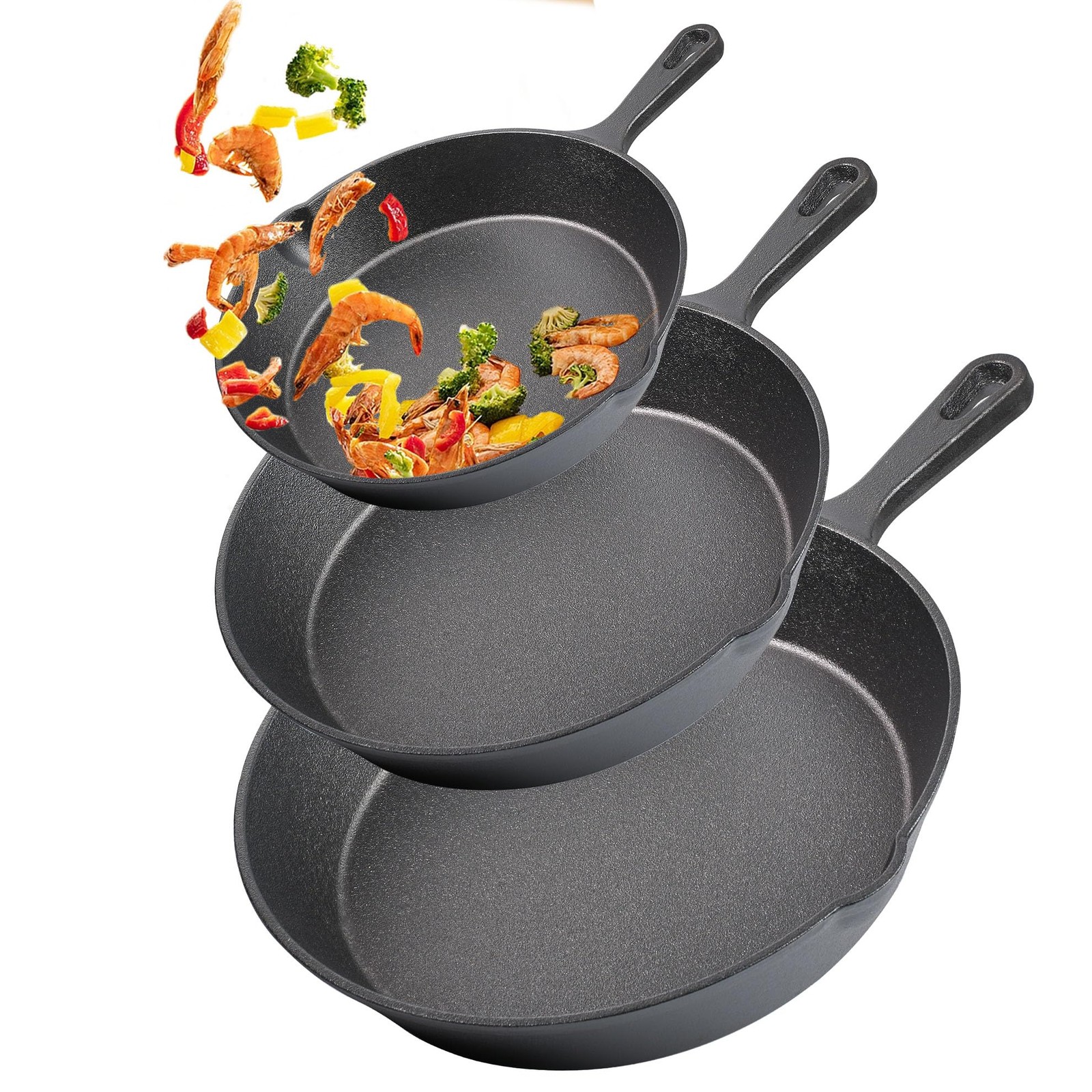Cast Iron Skillet Pan Set of 3 – Pre-Seasoned Sartenes de Hierro Fundido – 6″…