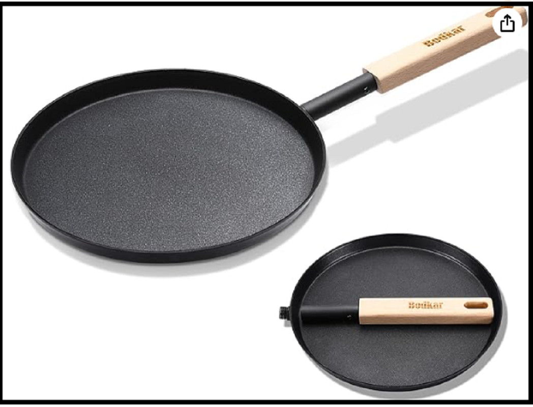 Frying Pan Skillet 8-inch Flat Crepe Pan, Lightweight Grill Pan with Wooden H…