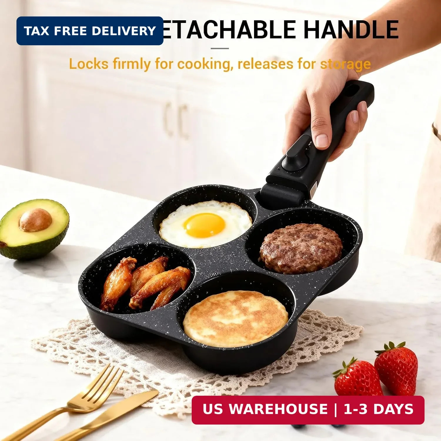 Ammeloo 21-Piece Ceramic Pots and Pans Set Non Stick with Detachable Handles and