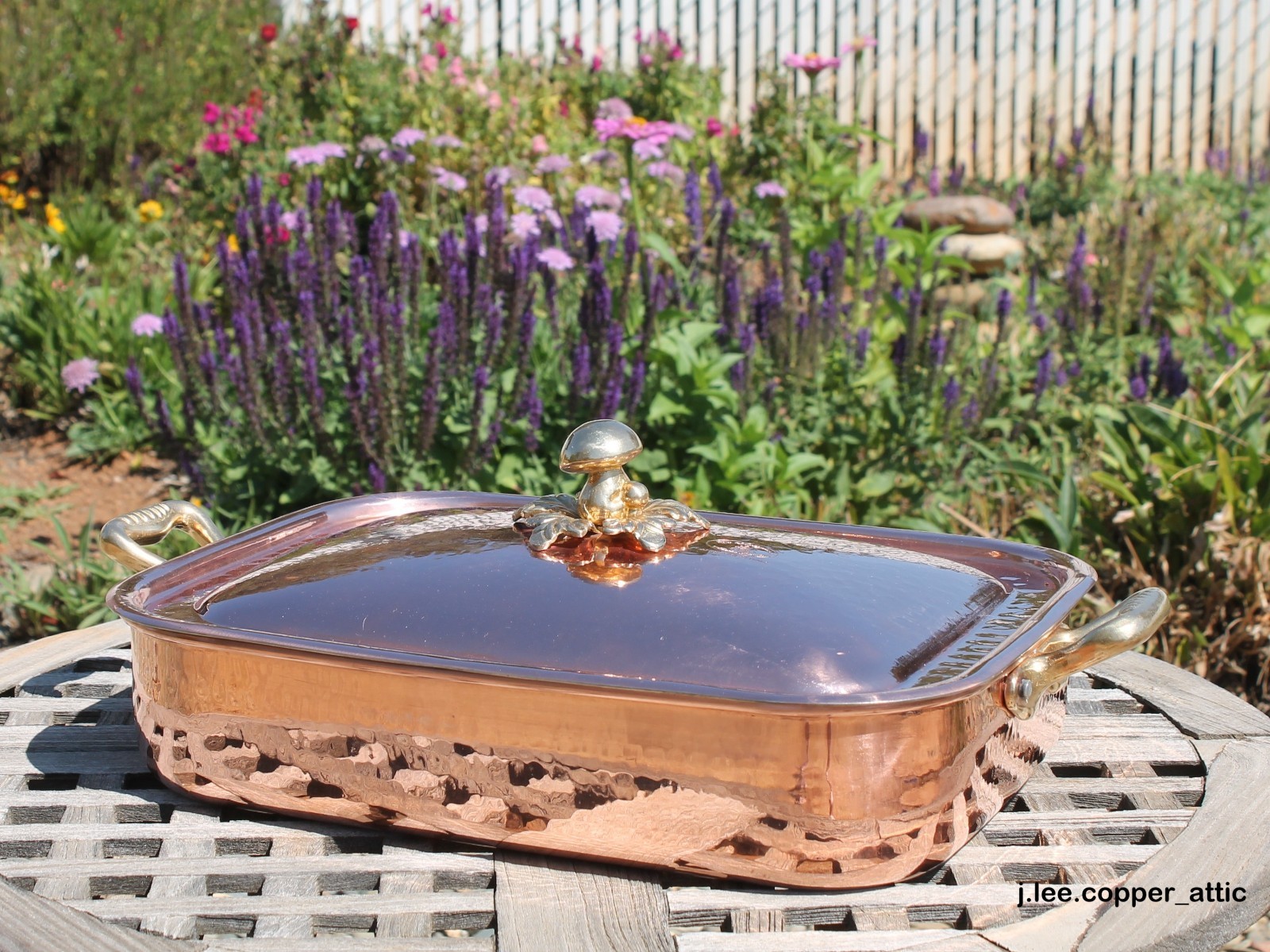 Cu Artigiana Hammered Copper Rectangular Roasting Pan w/ Lid, Made in Italy