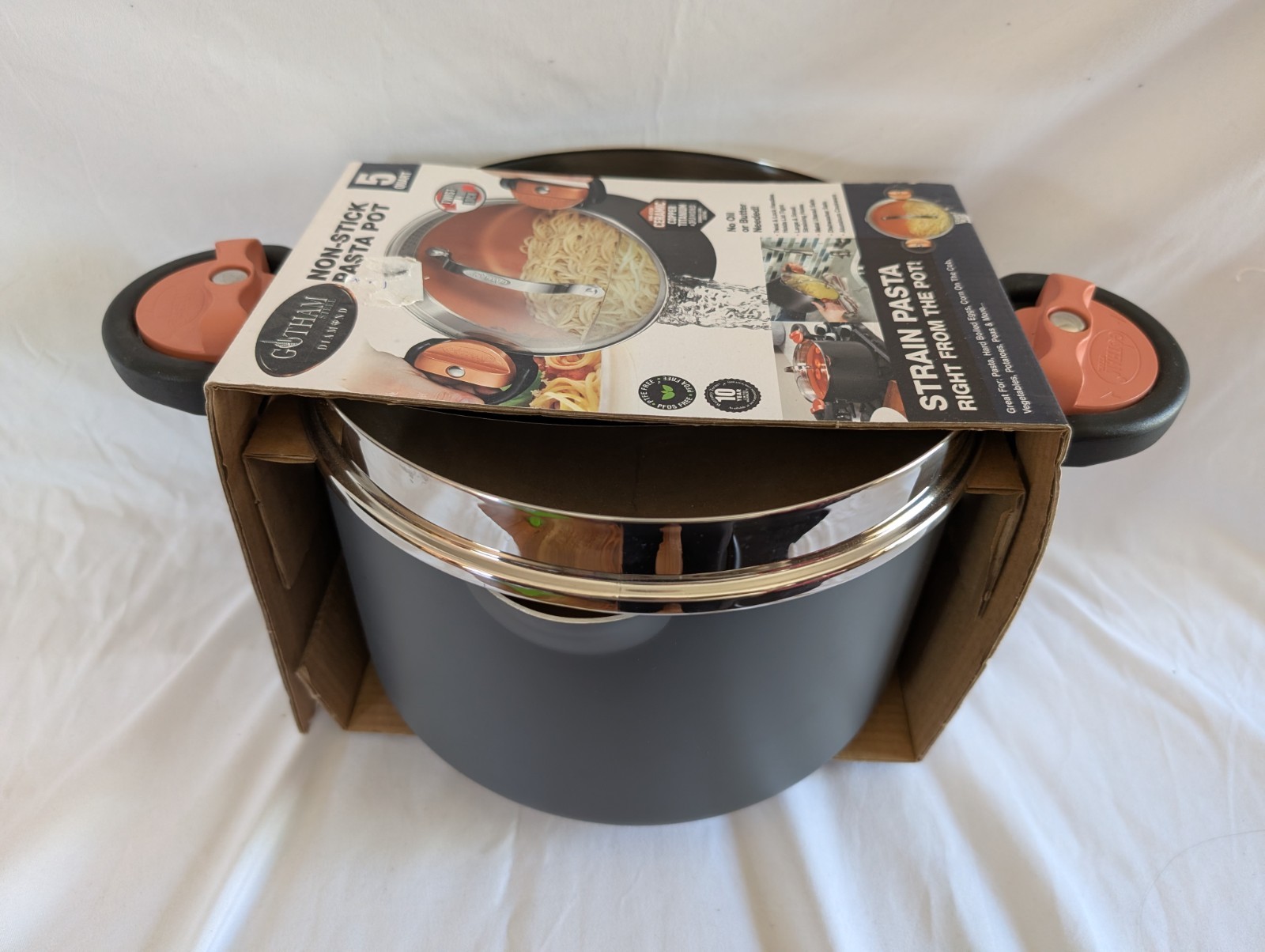 Gotham Steel 5 Quart Stock Multipurpose Pasta Pot with Strainer Lid & Twist