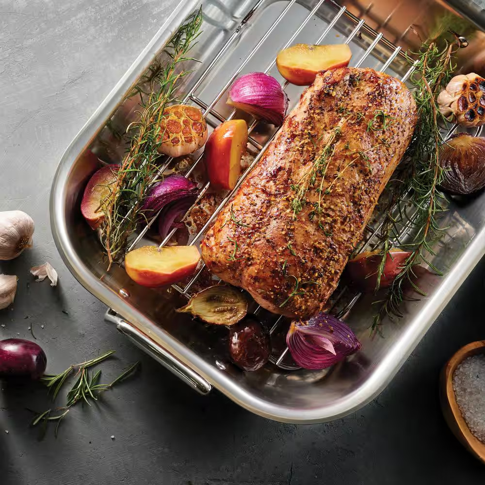 Gourmet Prima 7 Qt. Stainless Steel Roasting Pan with Basting Rack