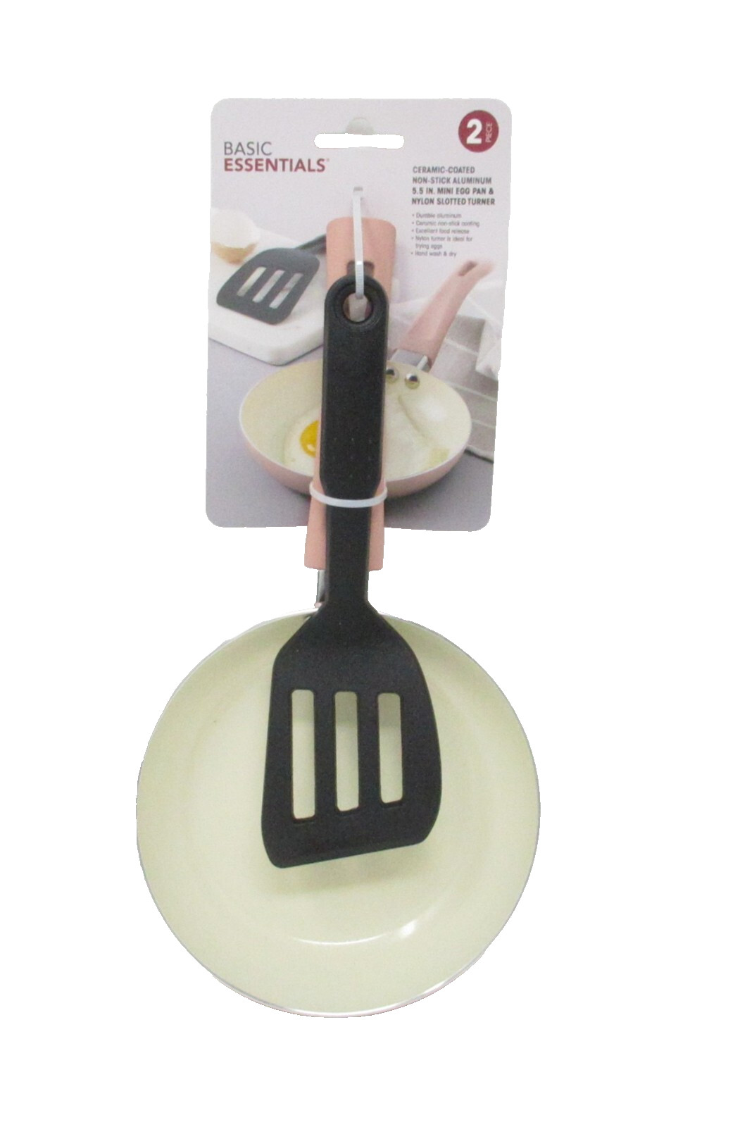 Mini Nonstick Frying Pan Blush Pink black nylon slotted turner spatula 11 x 5.5