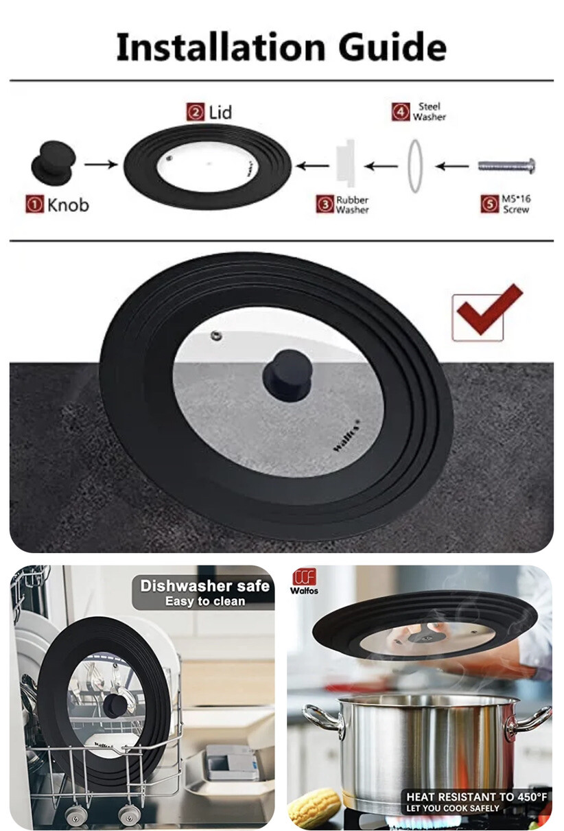 Walfos Universal Pan Lid – Pot Lid for Pots, Pans and Skillets 11”/ 12”