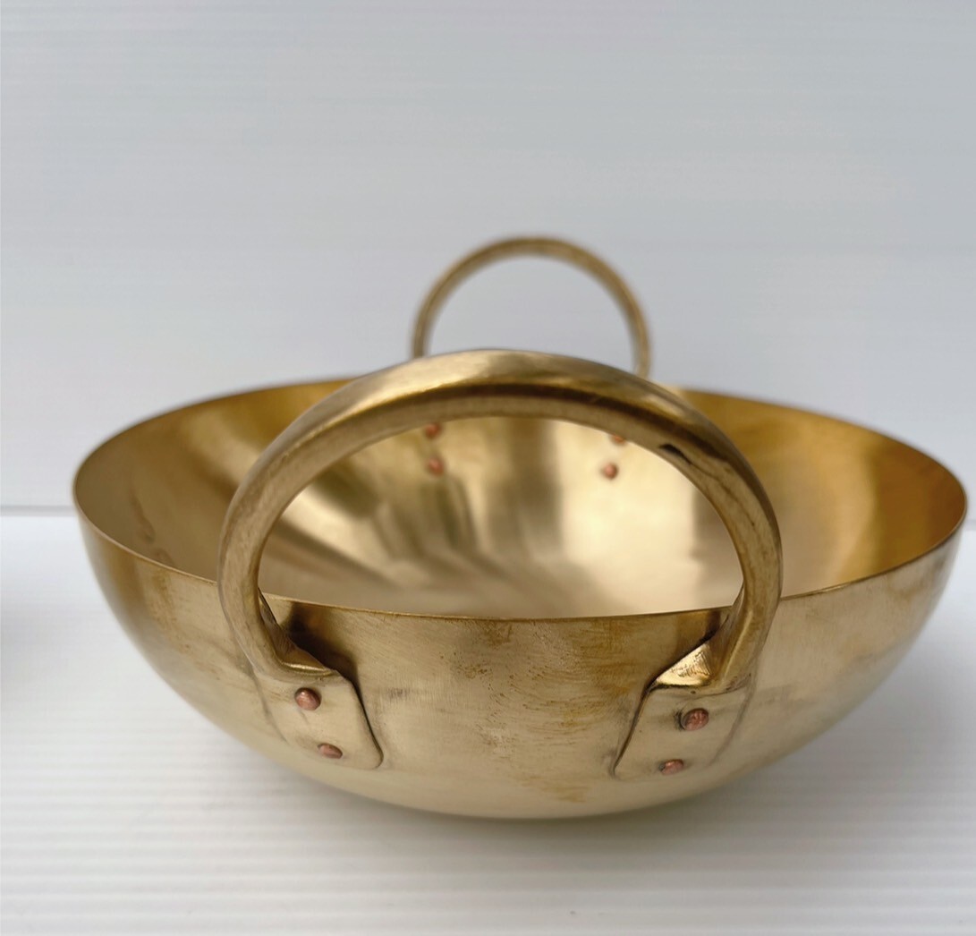 Thai Traditional Wok Brass No.9 & Stove Burner 6 in Set Small for Food Dessert