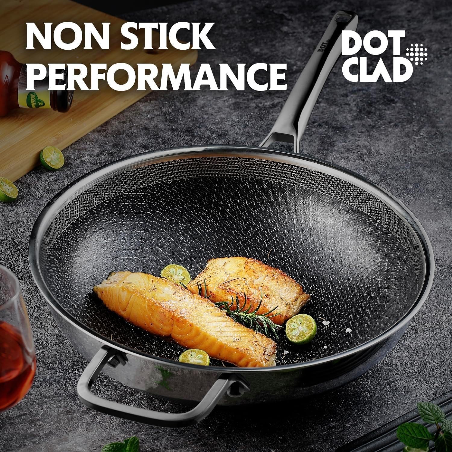 Wok pan,Hybrid 12 inch Wok with Lid,PFOA Free Cookware,non stick Stainless Steel