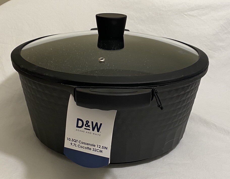 D&W Deane & White 10.3qt Premium Black Casserole Pot W/Lid 12.5” NWT