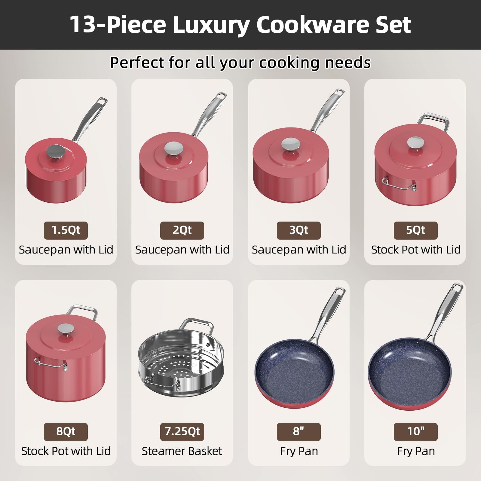 Nuwave Lux 13pc Forged Lightweight Cookware Set PFAS Free, Healthy G10 Duralon
