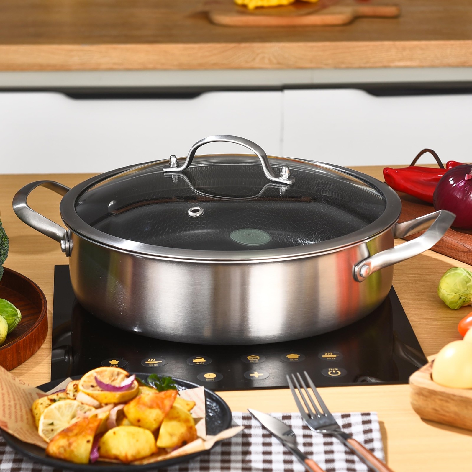 LOLYKITCH 5 QT Hybrid Ceramic Non Stick TriPly Stainless Steel Sauté Pan with…