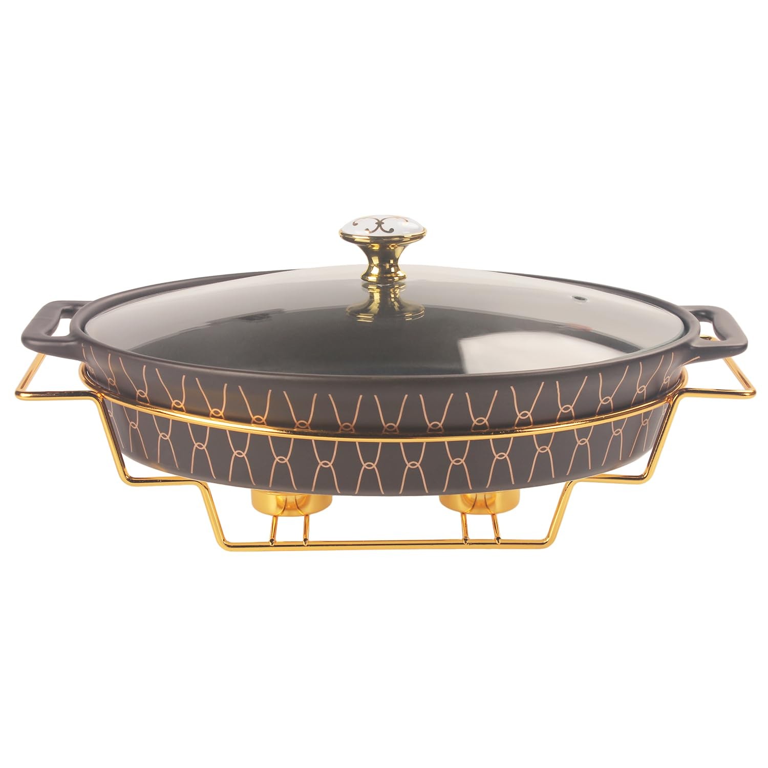 Jinsongdafa 12 X 8 Ceramic Oval Casserole Dish Glass Lid And Rack 1.7 Quart