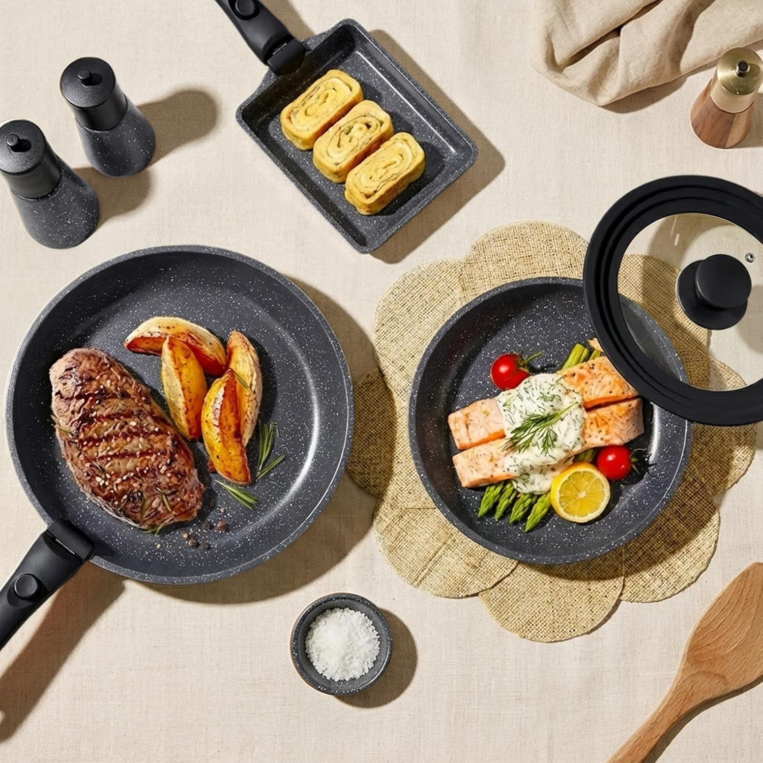 Ceramic Pots and Pans Set Non Stick, Nonstick Detachable Handle Cookware Sets, H