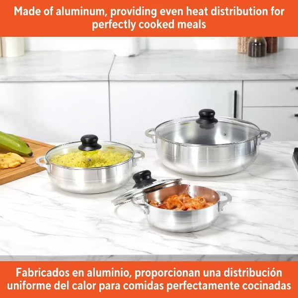 IMUSA 3pc Basic Caldero Set with Glass Lid: Aluminum Cookware, 6-Piece, Electric
