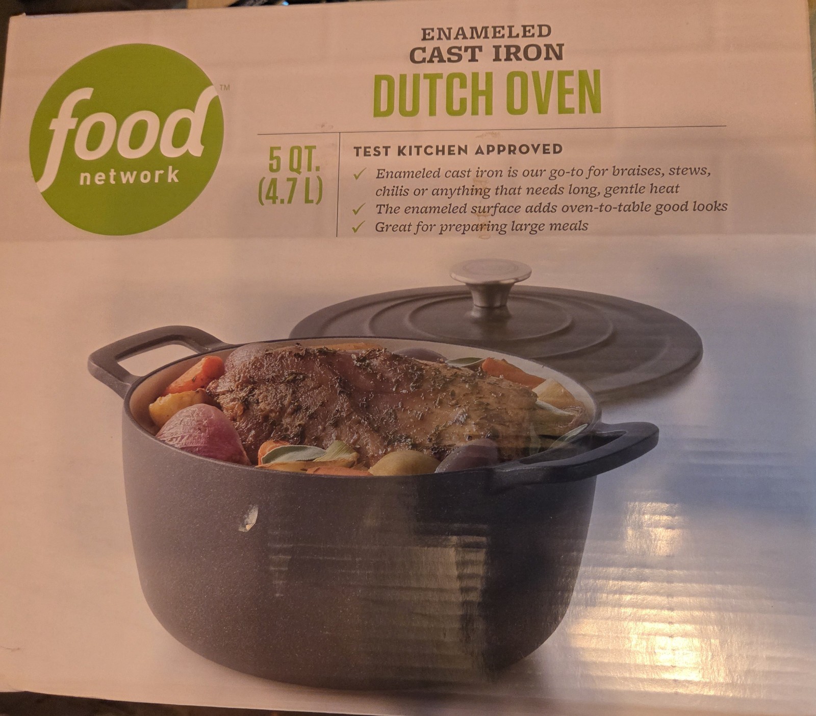 Food Network 5 Qt Enameled Cast Iron Dutch Oven New Sealed Box Gray
