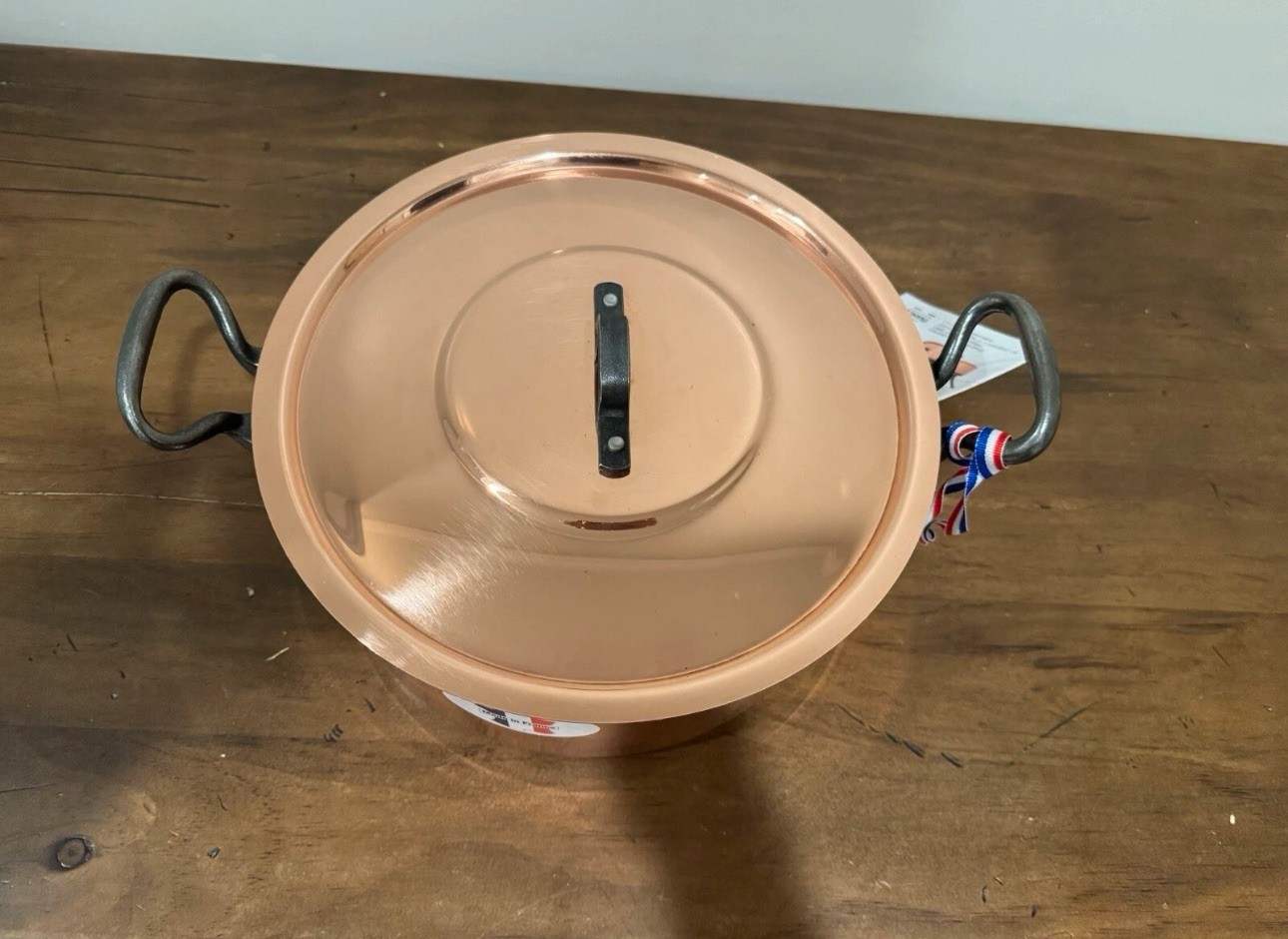 Baumalu Copper 9.5 Inch Stock Pot With Lid. 5lbs 11 oz. Made In France.