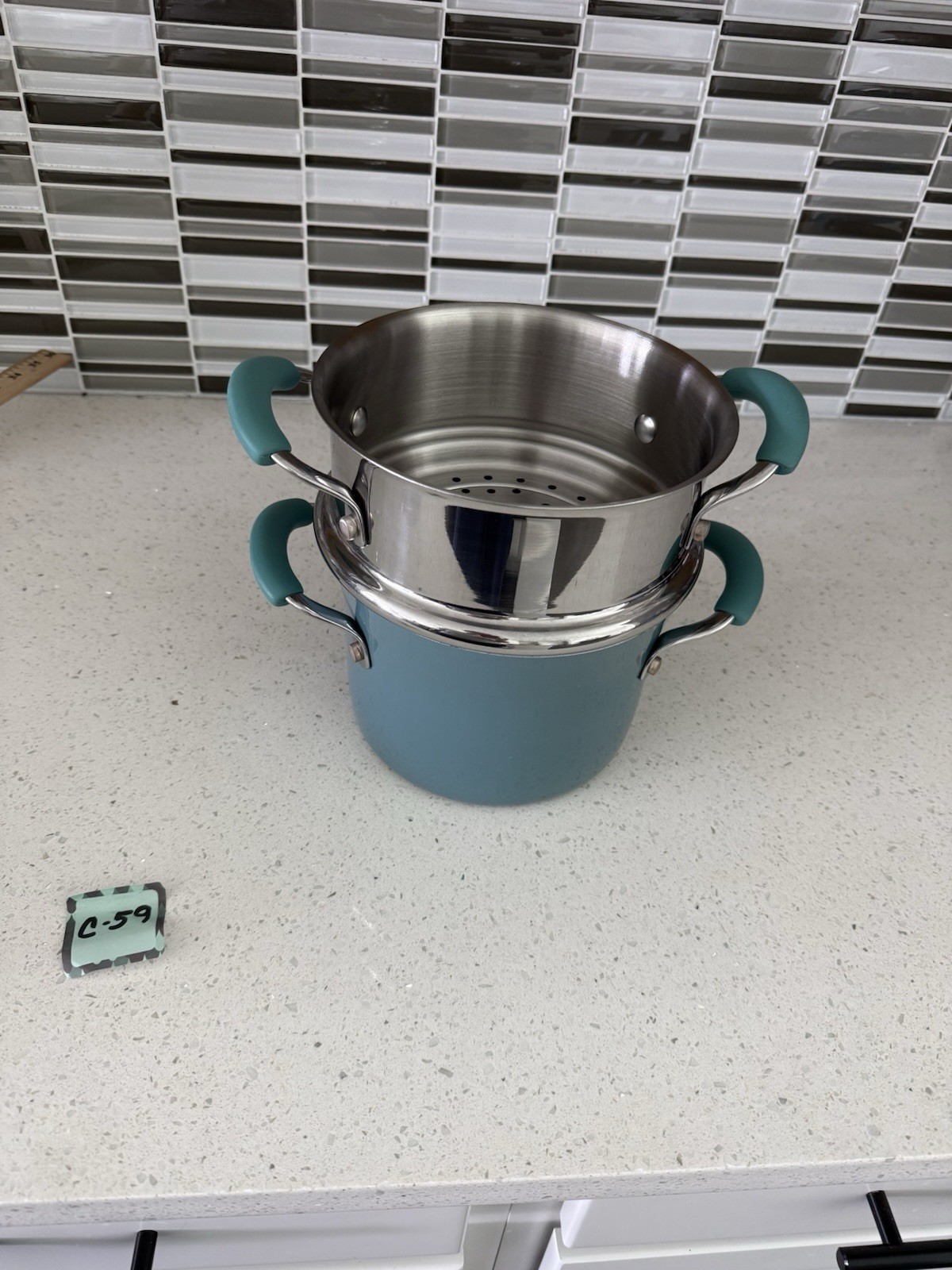 Rachael Ray Blue Classic Brights 3 Qt Hard Enamel Nonstick Steamer Set NEW