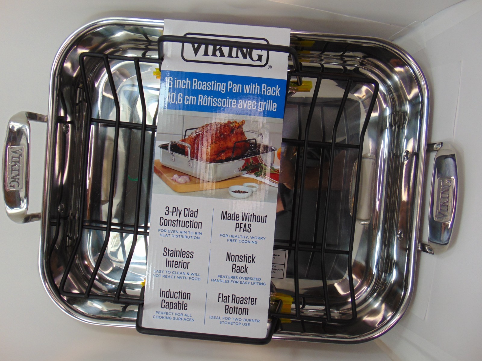 Stainless Steel Roasting Pan with Non-Stick Rack, 16×13 Inch, Oven Safe