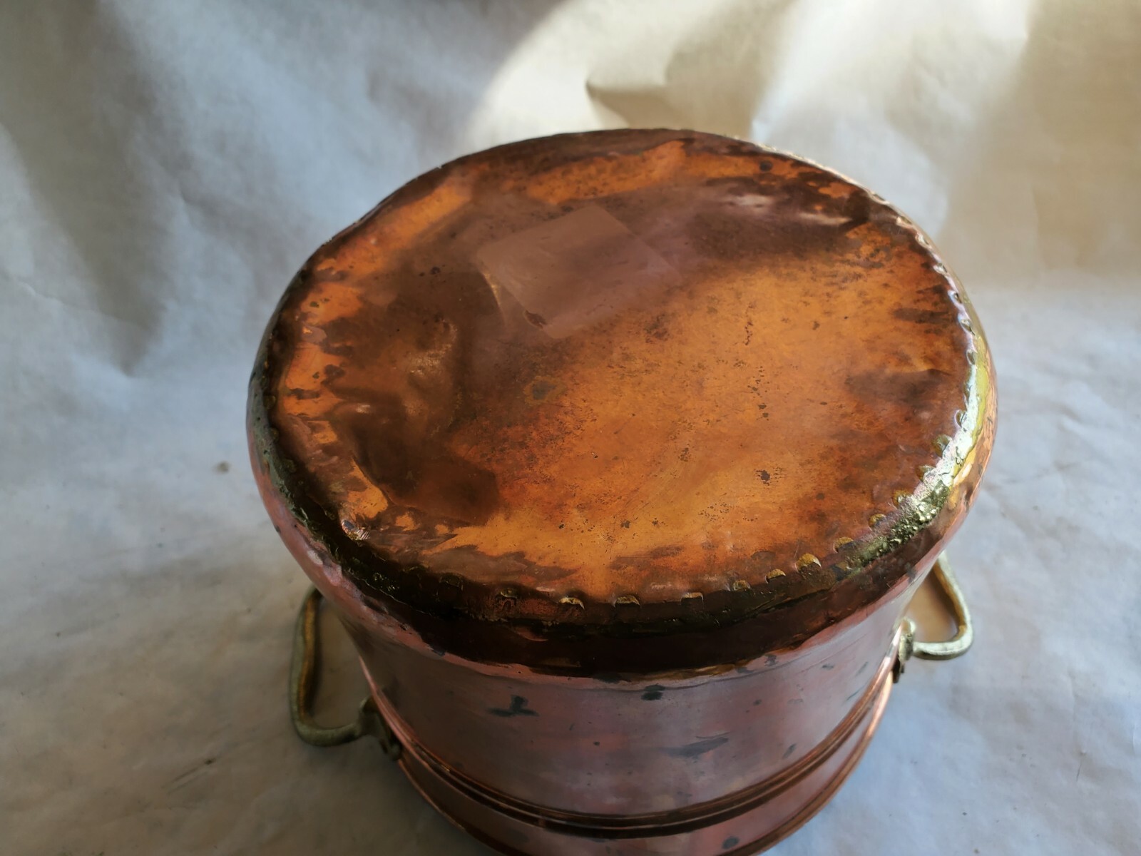 Small Copper Stock Pot 7” Dia. X 5-1/2″ Deep Brass Handle Riveted Handle