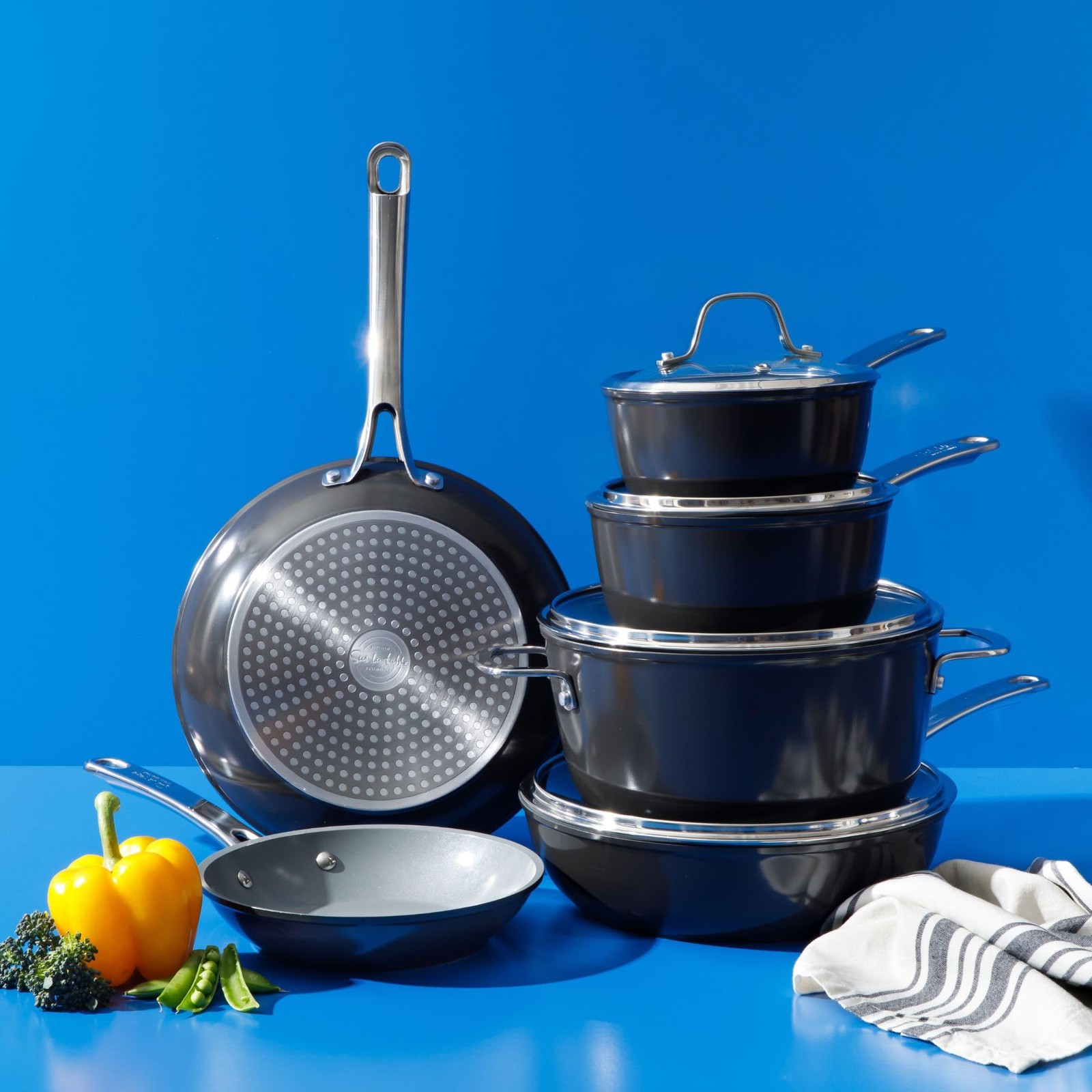 10 Piece Nonstick Cookware Set Black Aluminum Induction Friendly Oven Safe