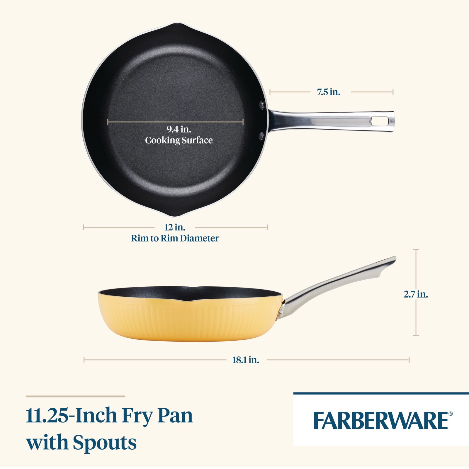 Style 11.25 Inch Nonstick Frying Pan Dishwasher Safe & Oven Safe to 500°F Yellow