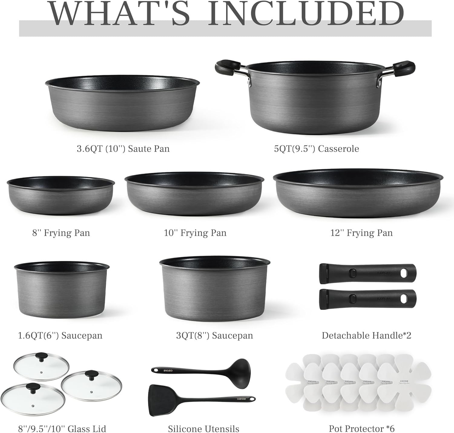 20-Piece Non-Stick Cookware Set – Hard Anodized Detachable Handle
