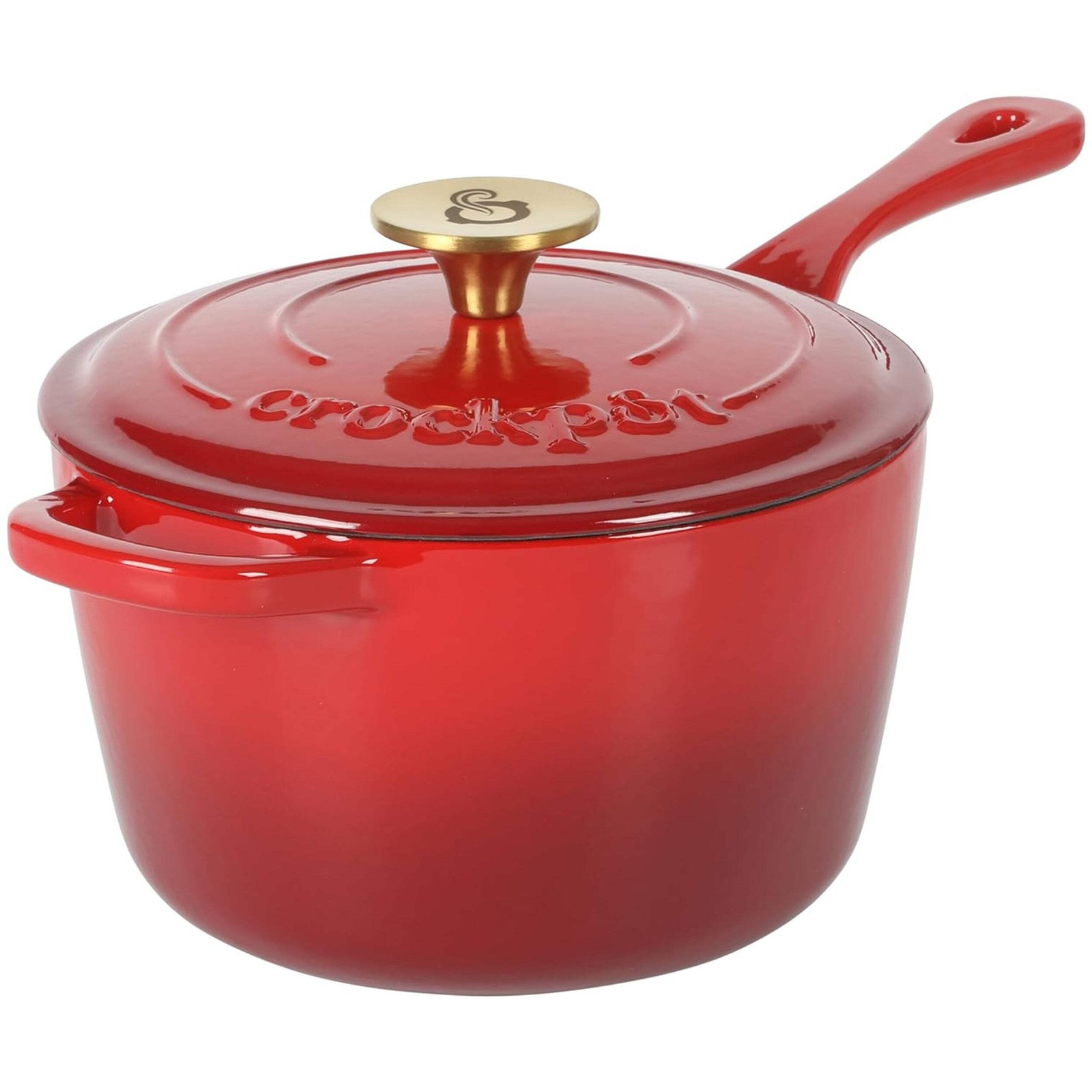 Crock-Pot Artisan 3 Quart Enameled Cast Iron Saucepan w Lid in Red & Gold