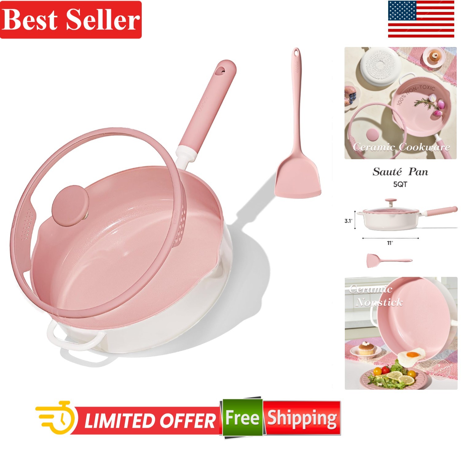 11 Inch Nonstick Deep Frying Pan with Lid 5 Qt Saute Skillet Compatible Induc…