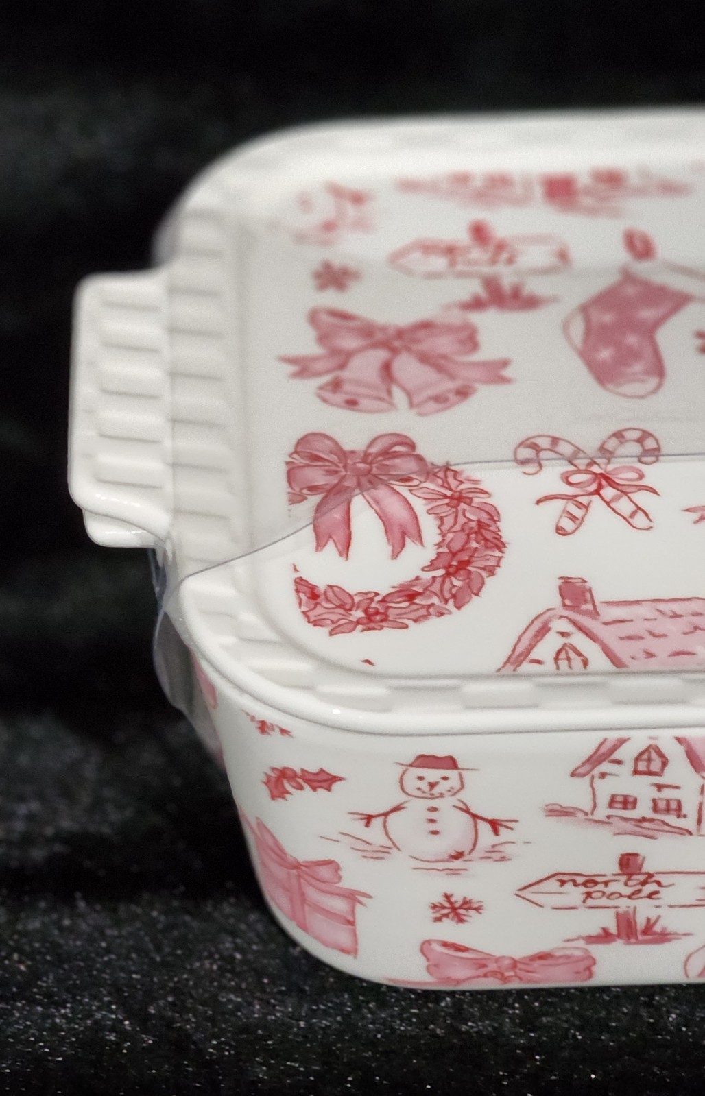 Grace Pantry Christmas PINK BOW 2qt Rectangular Baker & Lid 11″ Oven Safe 3 in 1