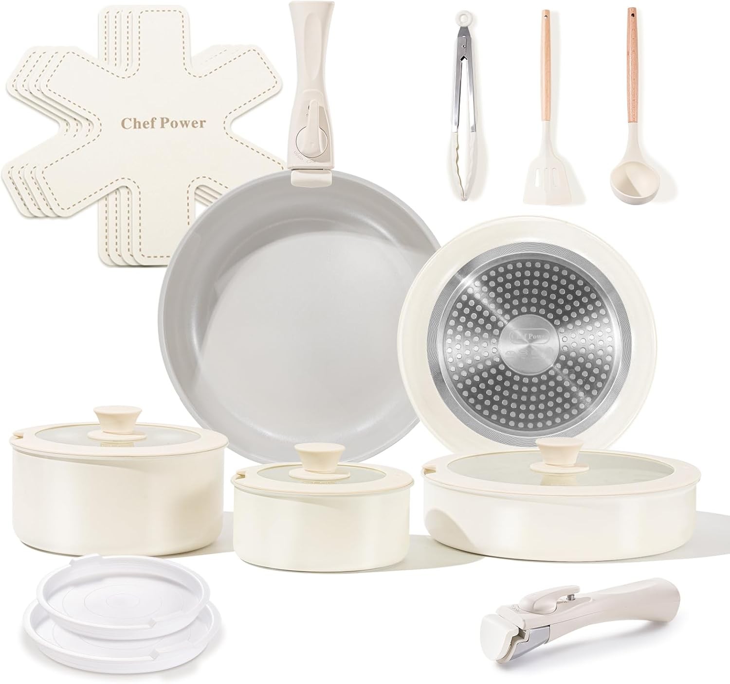 Chef Power 19-Piece Ceramic Nonstick Cookware Set with Removable Handles