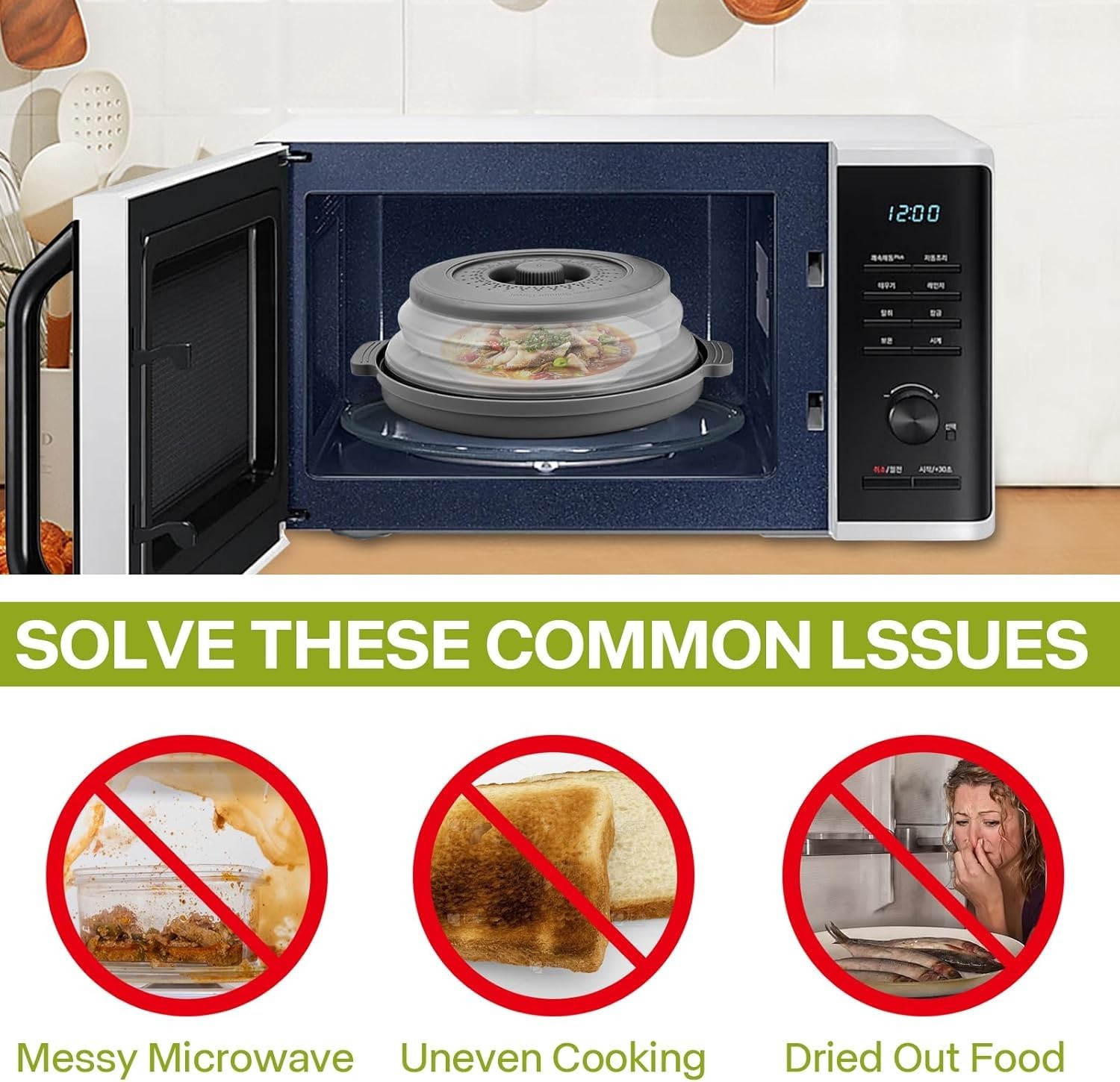 Microwave Splatter Cover for Food with Anti-scald Base Plate,Large Plastic & …