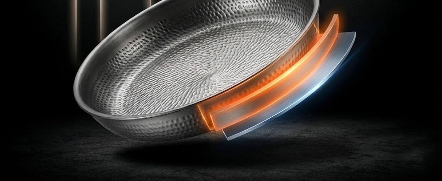 Titanium Frying Pan with Lid, 11.8″ Uncoated Hammered Skillet for Cooking,