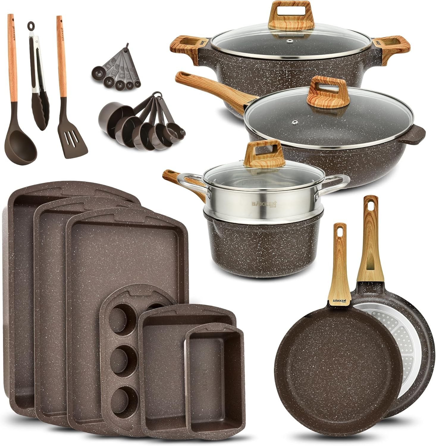 Bakken-Swiss 20-Piece Kitchen Cookware Set – Granite Non-Stick Eco-Friendly