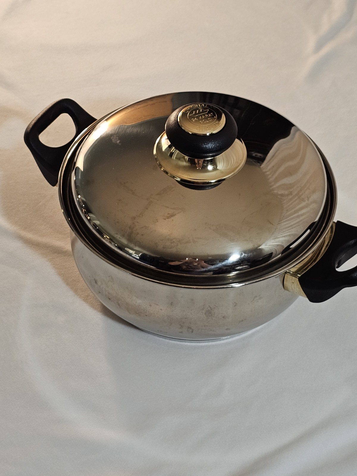 Vtg Cook Well High-quality Stainless Steel Pots & Pans W/Gold Plating -Set Of 11