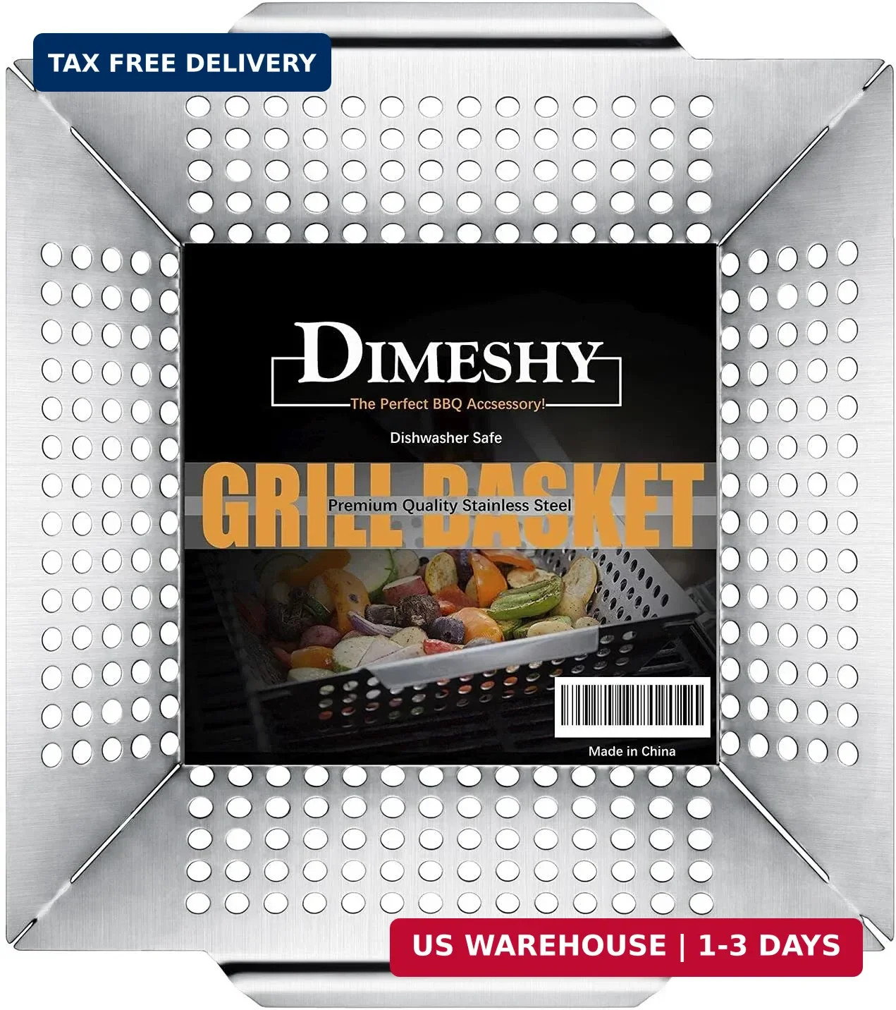 Stainless Steel Grill Basket, Large 12 Inches BBQ Accessories for Vegetable, Shr