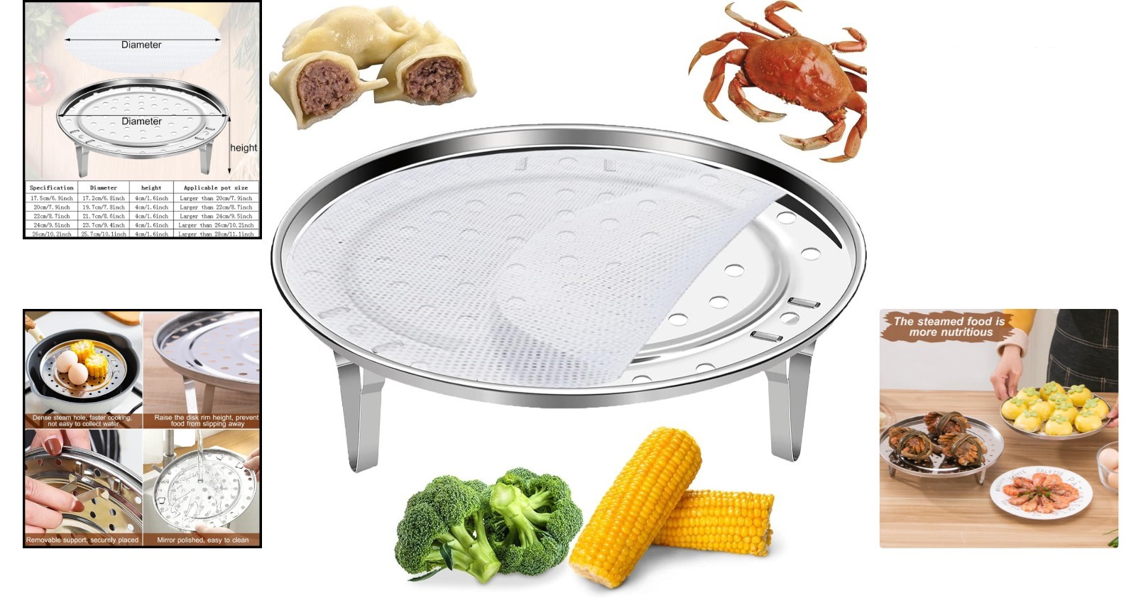 Food Grade Stainless Steel Steamer Rack – Perfect for Vegetables & Dumplings