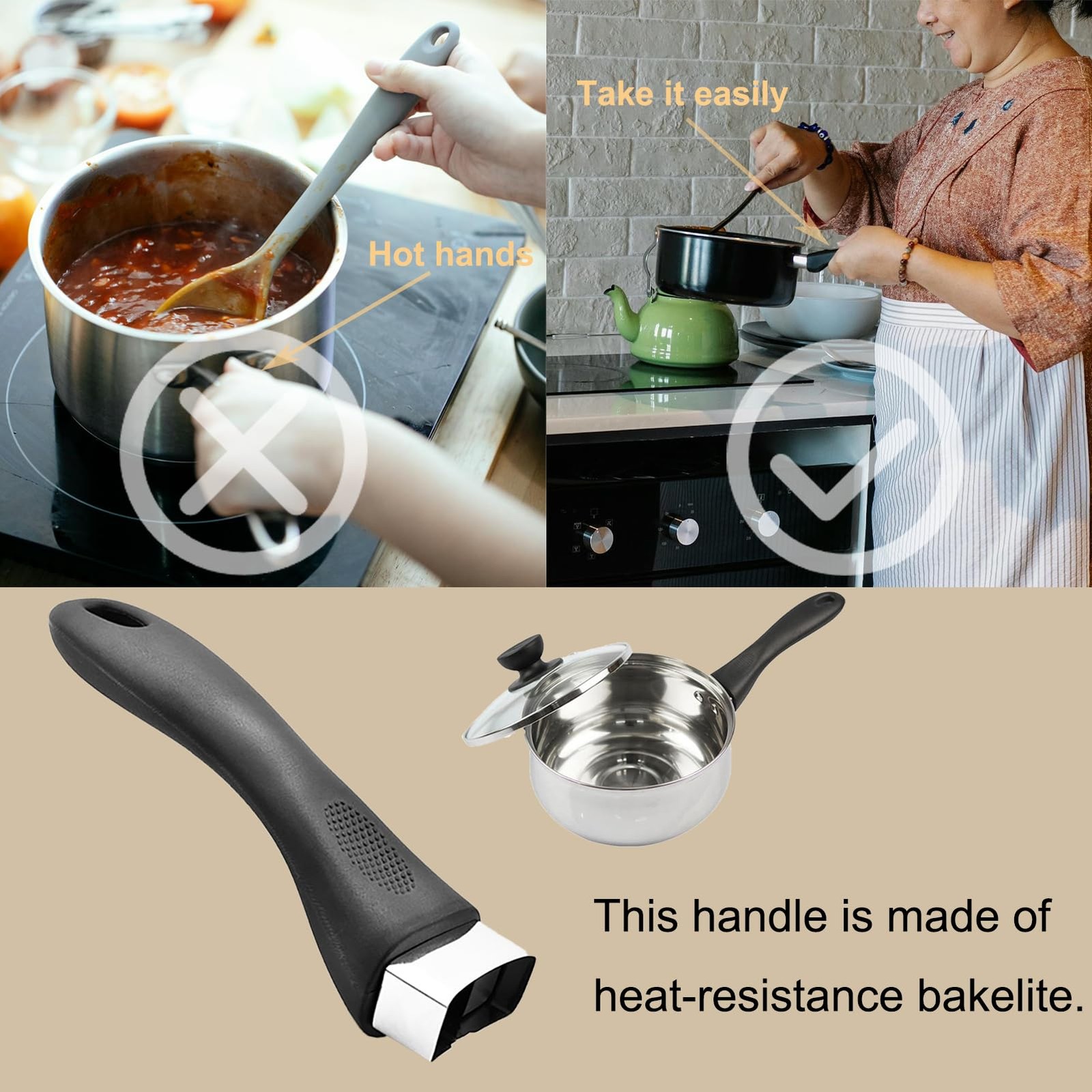 Bakelite Pot Handle, ScaldProof Long Handle Replacement Grip, Removable Cookw…