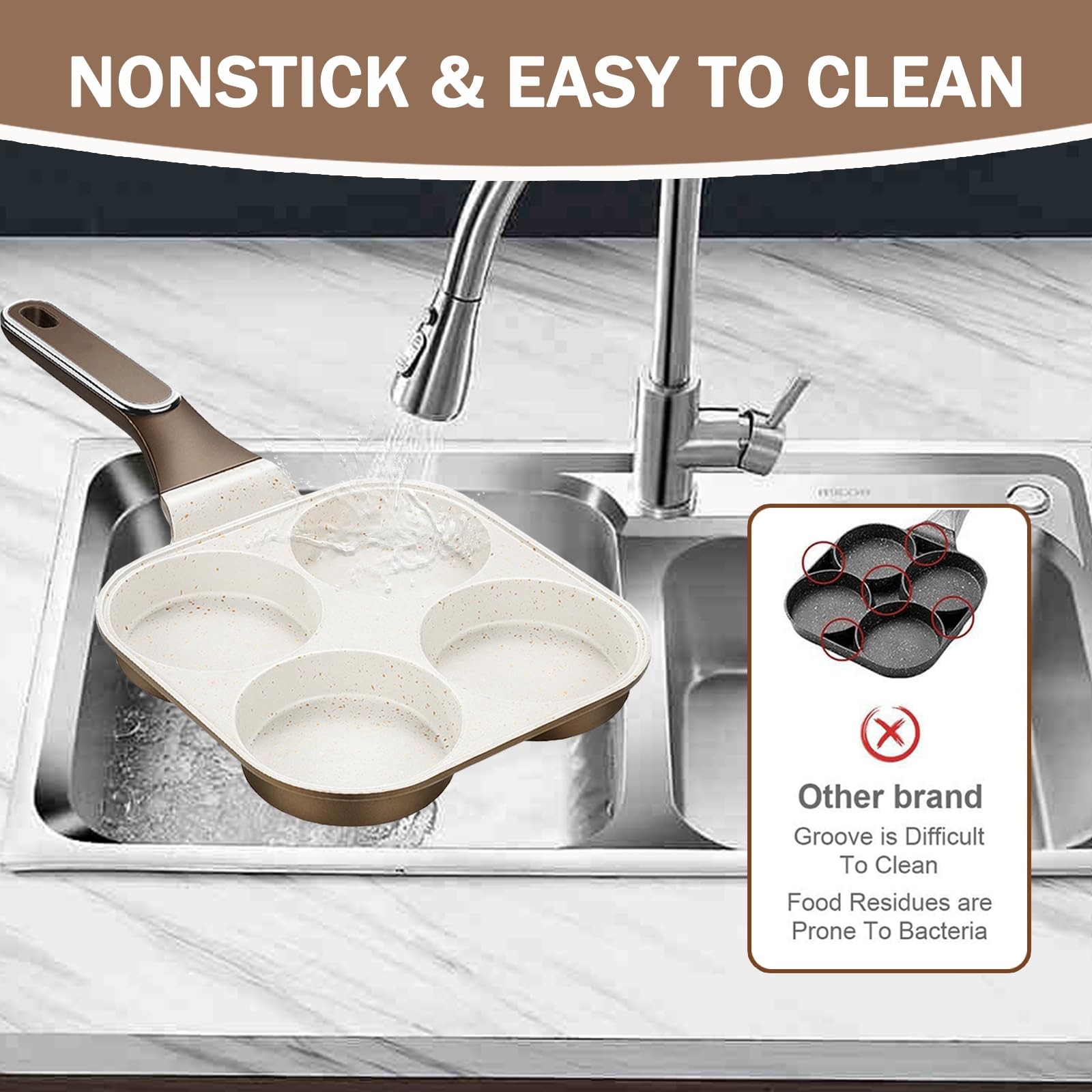 1 PC 4Cup 4in1 Nonstick Omelet Egg Frying Pan Divided Breakfast Grill White