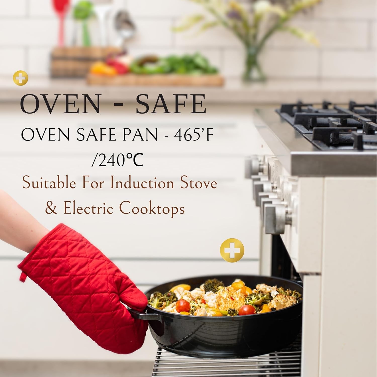 Moss & Stone 12 Inch Nonstick Large Skillet with Lid, 5 Quart Deep Saute Pan, Di