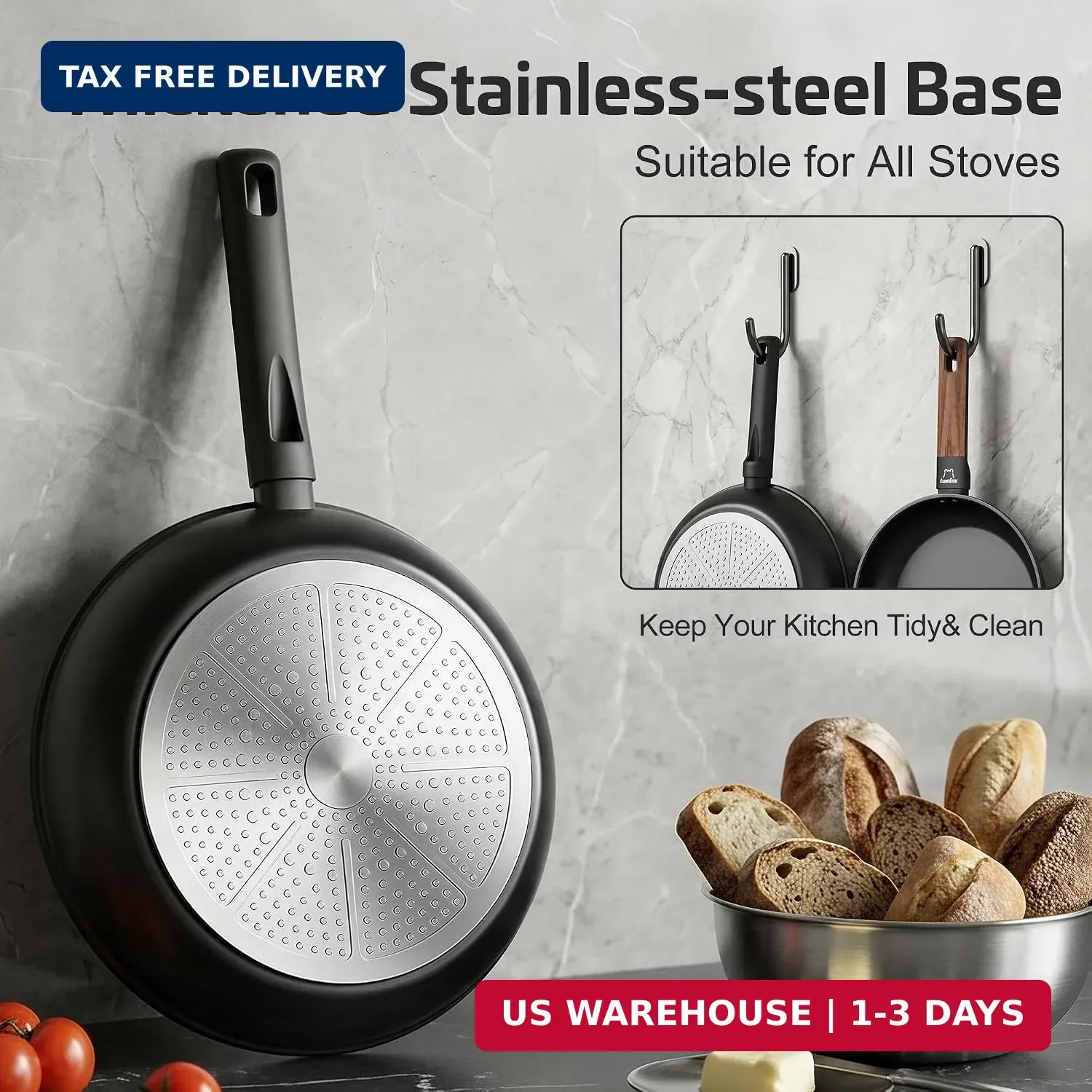 Non Stick Frying Pan Skillet, Titanium Coating Fry Pan Egg Pan Omelet Pan Nonsti